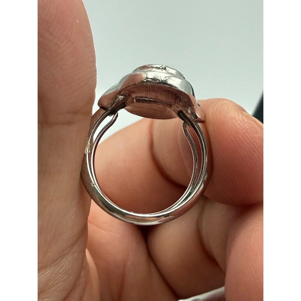 Vintage Avon Silver Tone Oval Abalone Shell Inlay Adjustable Ring Size 5